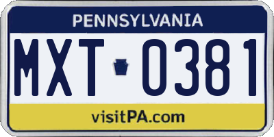 PA license plate MXT0381