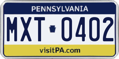 PA license plate MXT0402