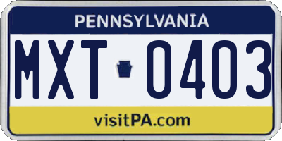 PA license plate MXT0403