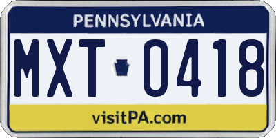 PA license plate MXT0418