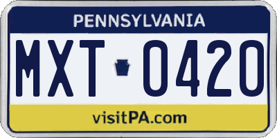 PA license plate MXT0420