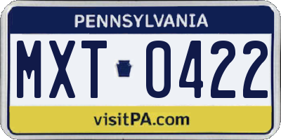 PA license plate MXT0422