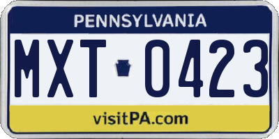 PA license plate MXT0423