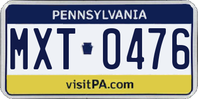 PA license plate MXT0476