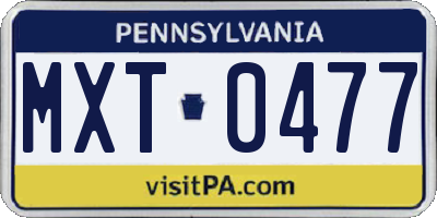 PA license plate MXT0477