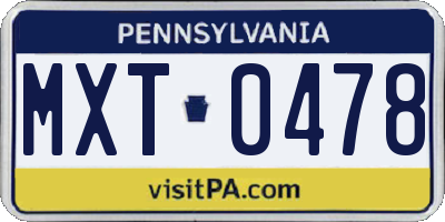 PA license plate MXT0478