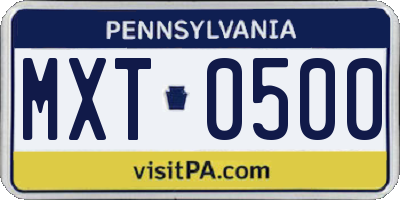PA license plate MXT0500