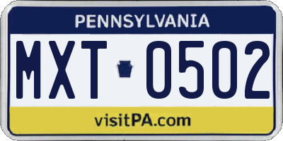 PA license plate MXT0502