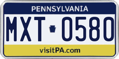 PA license plate MXT0580