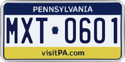 PA license plate MXT0601