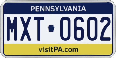 PA license plate MXT0602