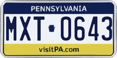 PA license plate MXT0643