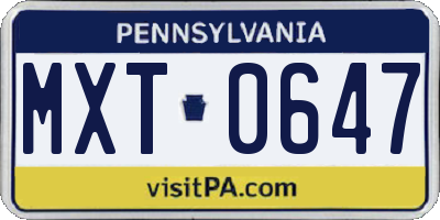 PA license plate MXT0647