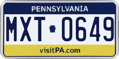 PA license plate MXT0649