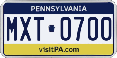 PA license plate MXT0700