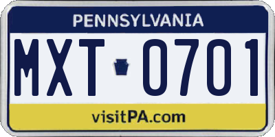 PA license plate MXT0701