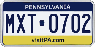 PA license plate MXT0702