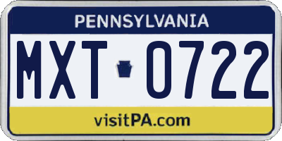PA license plate MXT0722