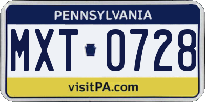 PA license plate MXT0728