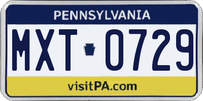 PA license plate MXT0729