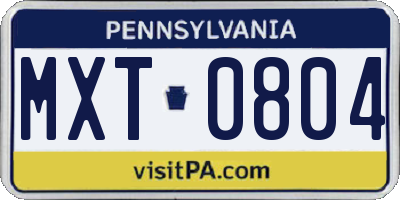 PA license plate MXT0804