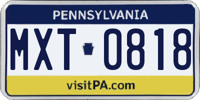 PA license plate MXT0818