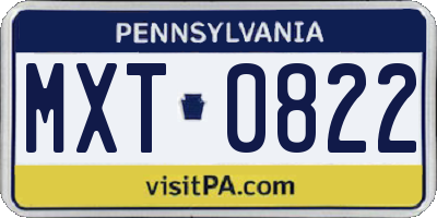 PA license plate MXT0822