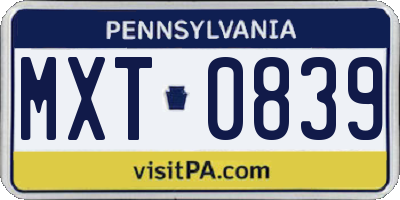 PA license plate MXT0839