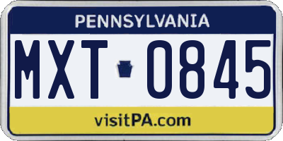 PA license plate MXT0845