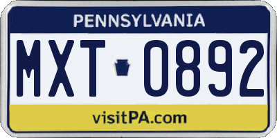 PA license plate MXT0892