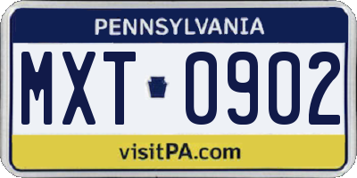PA license plate MXT0902
