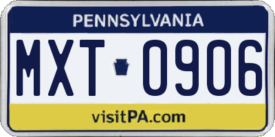 PA license plate MXT0906