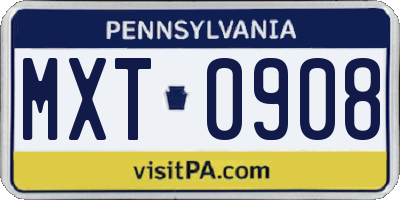 PA license plate MXT0908