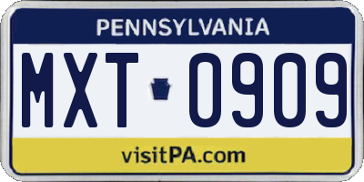 PA license plate MXT0909