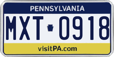 PA license plate MXT0918