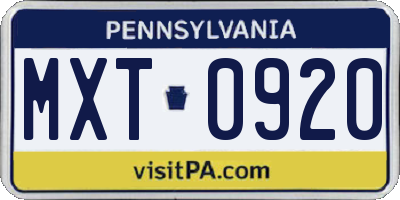 PA license plate MXT0920