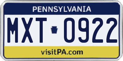 PA license plate MXT0922