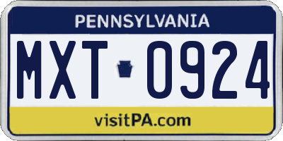 PA license plate MXT0924