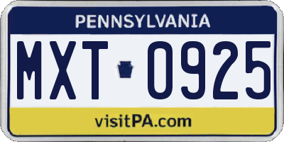 PA license plate MXT0925