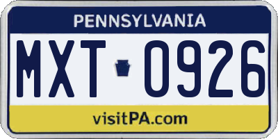 PA license plate MXT0926