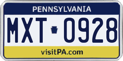 PA license plate MXT0928