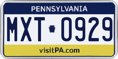 PA license plate MXT0929