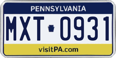 PA license plate MXT0931