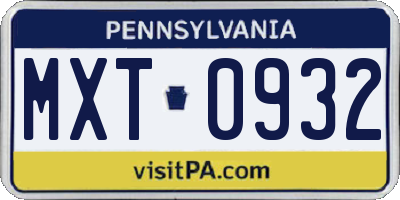 PA license plate MXT0932