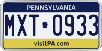 PA license plate MXT0933