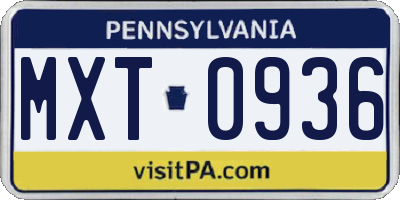 PA license plate MXT0936