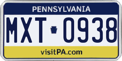 PA license plate MXT0938