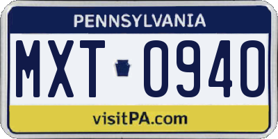 PA license plate MXT0940