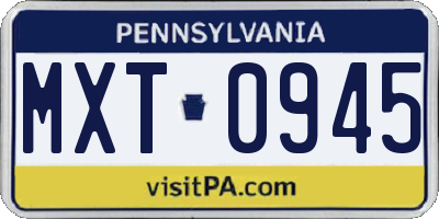 PA license plate MXT0945