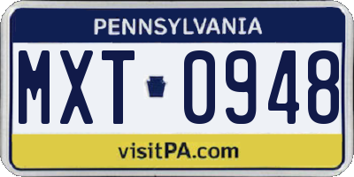 PA license plate MXT0948